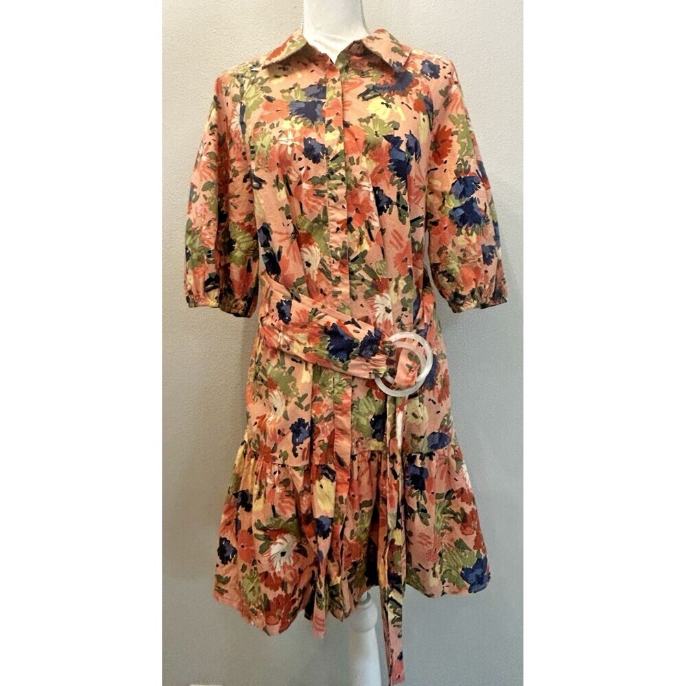 ELOQUII Elements Button Down Mini Dress With Flounce & Belt Plus Size 16 - Picture 2 of 12